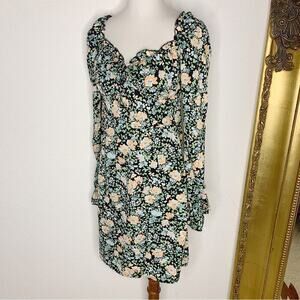 NWT Nasty Gal Apricot Black Floral Long Sleeve Sweetheart Neck Mini Dress Size 6